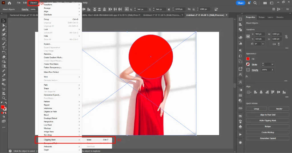 Creating a clipping mask in Adobe Illustrator with a circle placed over an image.