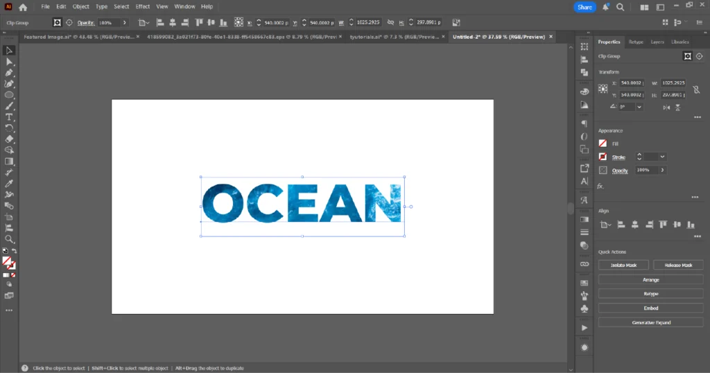 Final result of a clipping mask in Adobe Illustrator where the image is visible only inside the text.