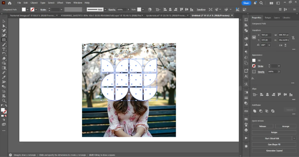Using the Shape Tool in Adobe Illustrator to add multiple shapes on top of an image.