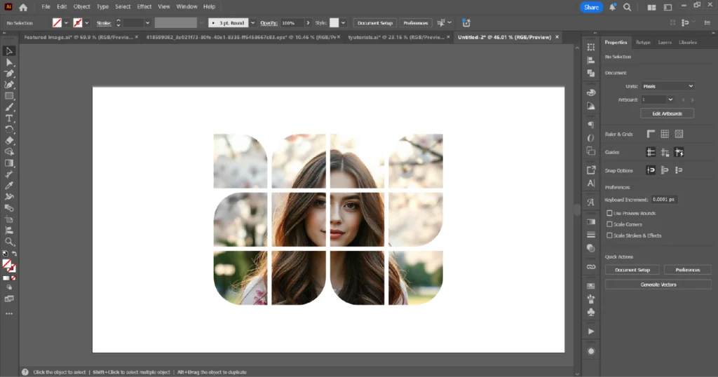 Final result of a clipping mask in Adobe Illustrator where the image is visible only inside the shapes.