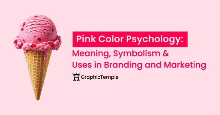 Pink color psychology featured image showing a pink ice cream cone representing meaning, symbolism, and uses of pink in branding and marketing.