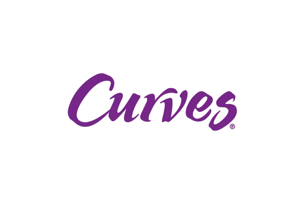 Curves logo in purple script lettering on a white background.