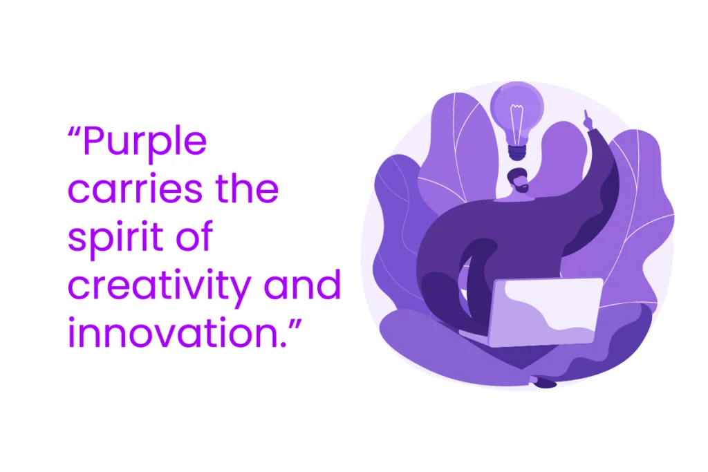 Purple-themed illustration with a quote reading “Purple carries the spirit of creativity and innovation.”