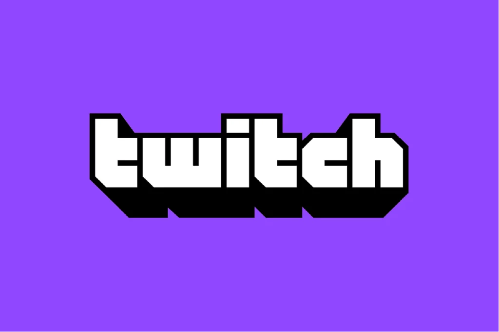 Twitch logo in white lettering on a purple background.
