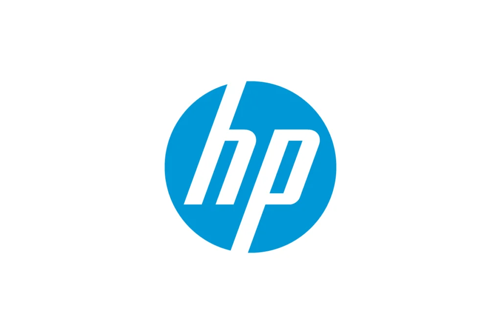 Hewlett-Packard (HP) monogram logo in blue circular emblem on white background.